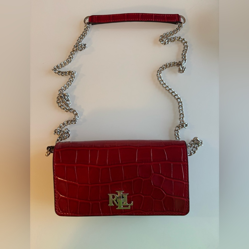 Lauren Ralph Lauren Red Croc-Embossed Crossbody Bag